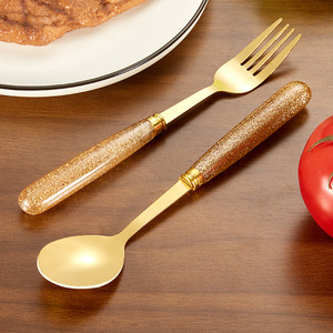 Ánh sáng sang trọng vàng thép không gỉ dao kéo bít tết dao nĩa muỗng đặt bộ đồ ăn bữa ăn Muỗng tráng miệng muỗng Flatware <span class=keywords><strong>Set</strong></span> - Product Image 4