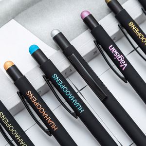 New Promotional Black 2 in 1 Stylus Metal Ballpoint Pen With Soft Rubber Aluminum Rod Manufactures Printable Logo Advertising - Product Image 2