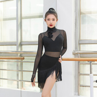 Falda de Baile Latino Ajustada con Borlas Negras para Mujer, Falda de Baile Asimétrica Sexy con Abertura Lateral Alta para Salsa y Tango