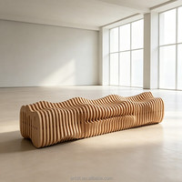 Banc paramétrique abstrait ondulé Y494 avant-gardiste, siège en bois coupé en couches, fabriqué à la main, pour hall d'hôtel, espace de loisirs intérieur