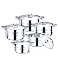 Lot de 10 casseroles en acier inoxydable argenté, ensemble de batterie de cuisine 18-26 cm, faitout avec couvercle et poignée métallique pour cuisine et restaurant