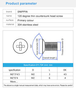 <strong>M2</strong> <strong>M2</strong>.5 M3 M4 M5 M6 304 Steel 120 Degree Countersunk Thin Head <strong>Screw</strong> Flat Cross Metric <strong>Screws</strong> Bolt Phillips Thin Flat Head Bolts - Product Image 6
