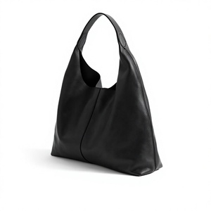 Genuine Leather Women's Casual Handbag Black Color Two Straps Zipper Closure Waterproof Minimalist Style Soft Open Top Daily Use - Product Image 1