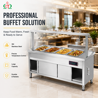 Bain-marie électrique professionnel 4 bacs en acier inoxydable avec protection anti-éclaboussures pour buffet et cafétéria