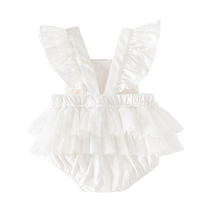 Combinaisons d'été en coton pour bébé, vêtements pour filles nouveau-nées, sans manches, dos nu, princesse, mariage, dentelle florale blanche, écologiques, respirantes - Product Image 6