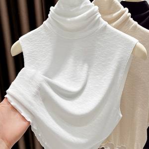 Col montant polyvalent en maille pour femme, col imitation en maille, blanc, pour l'automne et l'hiver - Product Image 1