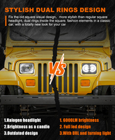 LOYO Newest DOT 5X7 Led Square Car Headlight H4 Halo Ring DRL Amber Turn Signal 5X7 7x6 Headlight for Jeep Grand Cherokee
