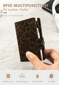 Leopard Print RFID Blocking <b>Card</b> <b>Holder</b> <b>Wallet</b> Slim Automatic <b>Card</b> Release Button Closure Credit <b>Card</b> Case - Product Image 6