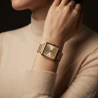 Montre pour femme avec logo personnalisé OEM, boîtier carré, bracelet en acier inoxydable doré, étanche, mouvement à quartz
