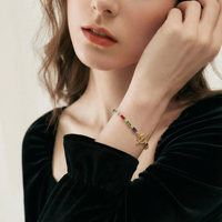 Nouveauté Bijoux Personnalisés Bracelet Charme Vintage Plaqué Or 18K Argent 925 Zircon Design Géométrique Arc-en-ciel pour Femme