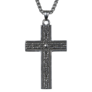 Collier pendentif croix ornée en acier inoxydable 316L avec perles de chapelet mains en prière 3D pour homme, bijoux vintage gothique, style motard, audacieux et rétro - Product Image 4