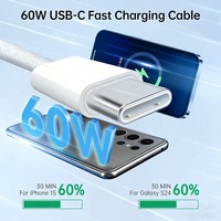 Cable de Carga Rápida USB-C a Tipo-C de 60W con Trenzado de Nailon para iPhone 16, con Carga Rápida de 5A, Conductor de Cobre Puro, Incluye Caja