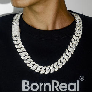 สร้อยคอ18มม. 18 ''VVS Moissanite Cuban Link สร้อยคอที่กำหนดเอง925โซ่เงินเครื่องประดับชั้นดี - Product Image 2