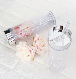 Rose Gold Bridesmaid Cup 16oz Acrylic Clear Plastic Skinny Tumbler with Lid and Straw Double Wall Tumbler TUMBLERS Reusable Cup
