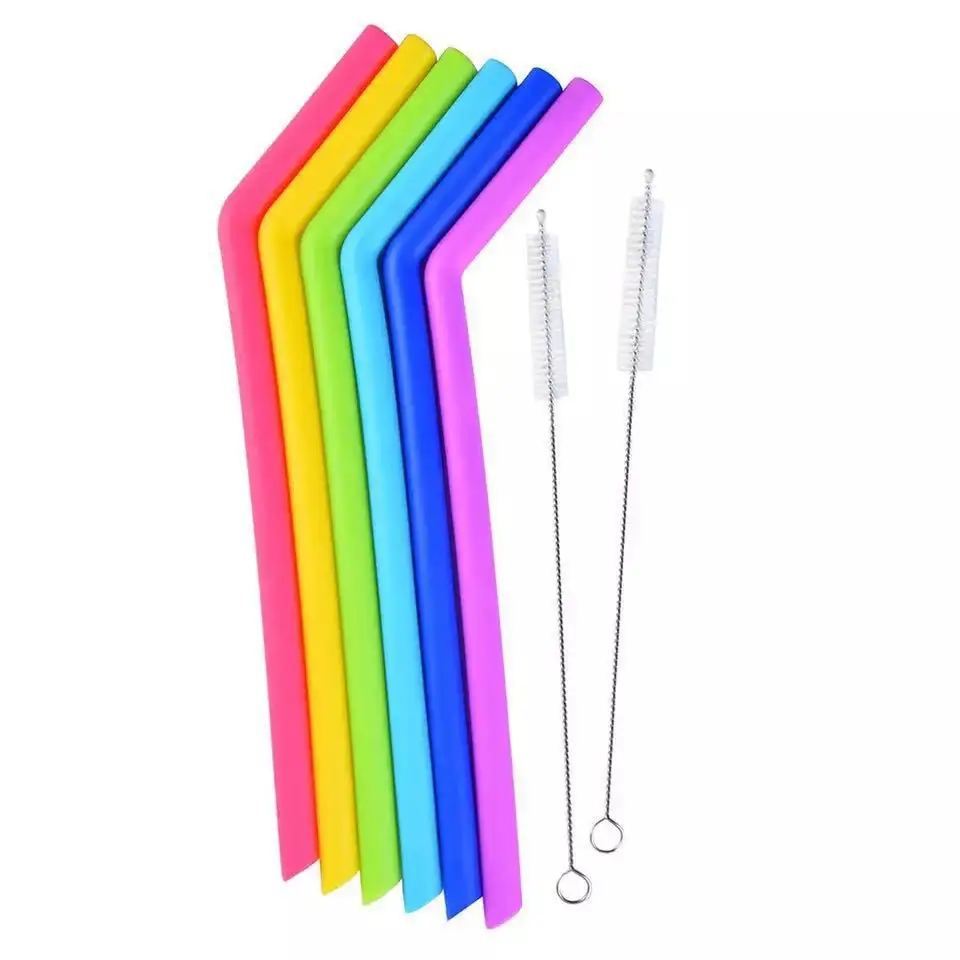 Amazon top seller 2022 Silicone Reusable straw, silicone custom straw set, Colorful biodegradable collapsible silicone straws