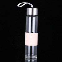Bouteille d'eau en verre borosilicate personnalisée avec infuseur à thé et couvercle en acier inoxydable