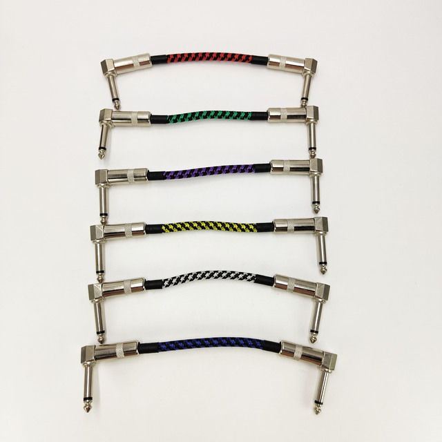 6 Pcs Guitar Effect Pedal Cable 15cm Woven 6.35mm Copper Noise Reduction Shielded Right Angle Patch Cord Guitar Accessory