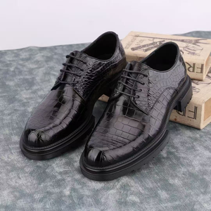 Zapatos formales de hombre de piel de cocodrilo 100% piel de cocodrilo genuina Zapatos de vestir negros con cordones y punta redonda - Product Image 3