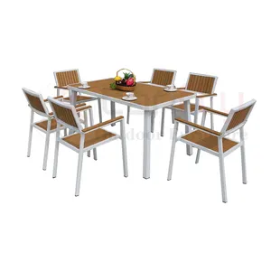 Tuin Tuinmeubilair 6 Zitplaatsen Eettafel En Stoelen Aluminium Patio Set Met Hout