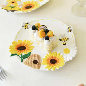 จานเซรามิคลายนูนรูปนางฟ้าดอกทานตะวันลายผึ้งฤดูใบไม้ผลิ จานน่ารัก จานอาหารค่ำ - Product Image 3