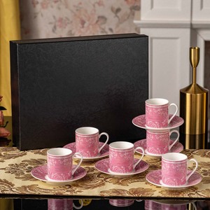 Elegant 6 Piece Bone China Coffee Cup And Saucer <b>Set</b> With Vintage Floral Embossed Pattern Premium Tea Luxurious Gifting - Product Image 2