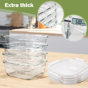 Snap-Locking Square Glass Meal Prep <b>Containers</b> <b>Plastic</b> <b>Lid</b> Microwave Freezer Safe Dishwasher Safe BPA-Free Heatable Leak Proof - Product Image 5