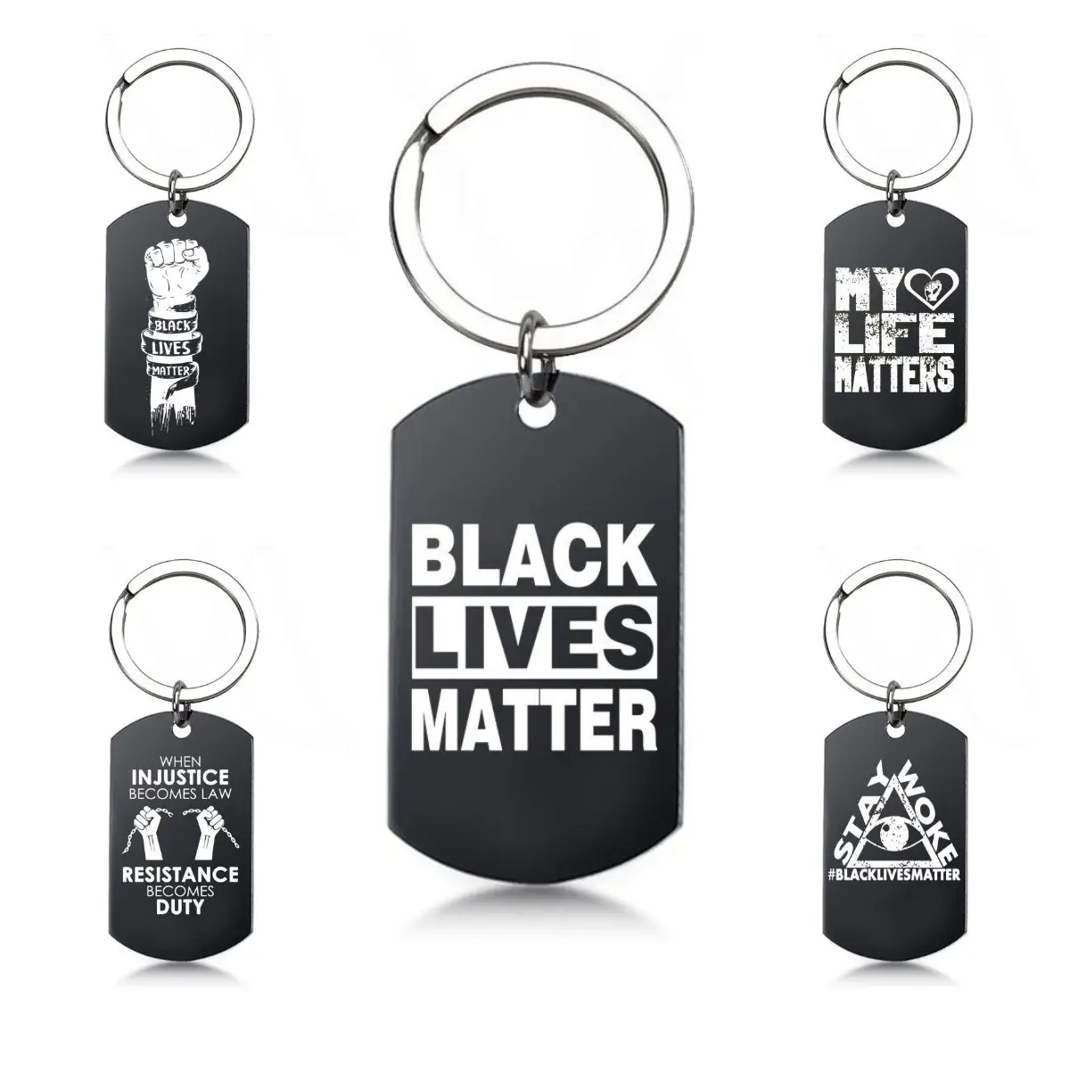 נירוסטה Keychain מותאם אישית לוגו מלנין Poppin שחור הוא יפה שחור חייהם משנה מחזיקי מפתחות מפתח טבעות מפתח שרשרות
