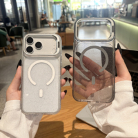 Coque de téléphone magnétique transparente à paillettes tendance pour iPhone 18 17 16 15 14 13 Pro Max Plus avec support d'appareil photo et recharge sans fil