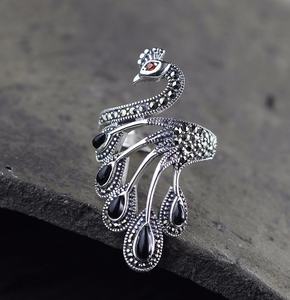 <span class=keywords><strong>925</strong></span> на заказ стерлингового серебра красочный Драгоценный Камень Павлин Принцесса дизайн модные свадебные украшения марказит кольцо для женщин - Product Image 3