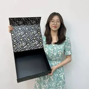 定制设计磁铁可折叠包装盒豪华折叠黑色磁性斑点紫外纸板礼品盒带丝带蝴蝶结