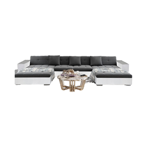 <span class=keywords><strong>ANIXE</strong></span> XXL Modulares Panorama-Ecksofa, Modernes Design, Dunkelgrauer und Weißer Stoff, Holzrahmen für Wohnzimmer - Product Image 1