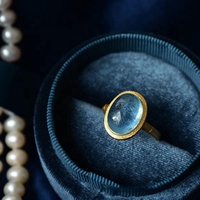 2023 cuivre plaqué or véritable 18 carats avec bague aigue-marine naturelle en pierre de Dieu bénissant l'esprit