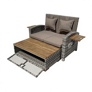 Chaise longue moderne en rotin et acier, résistante aux intempéries, avec coussin en polyester et bois d'acacia inclinable, pour mobilier de jardin – Direct Usine Vietnam - Product Image 1