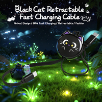 Câble de charge rapide 60W au design innovant pour chat, 2-en-1 universel multi-appareils (téléphone, tablette), câble de données rétractable USB Type-C 60W