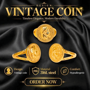 Napoleon III Münzring Größe 9-10 Edelstahl Vergoldet Vintage Punk Gothic Stil Wasserdicht Hypoallergen Herrenschmuck - Product Image 1
