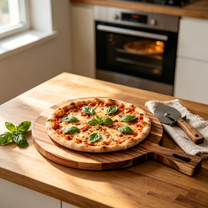 Planche à découper ronde pour pizza, plateau de service en bois, planche à charcuterie, planche à découper et à servir en <span class=keywords><strong>acacia</strong></span> avec poignée pour la cuisine - Product Image 4
