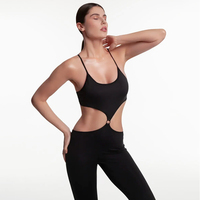 Combinaison de yoga pour femme, taille haute élastique en V, dos nu, imprimé sur le devant, séchage rapide, extensible dans quatre directions, en Spandex/Nylon