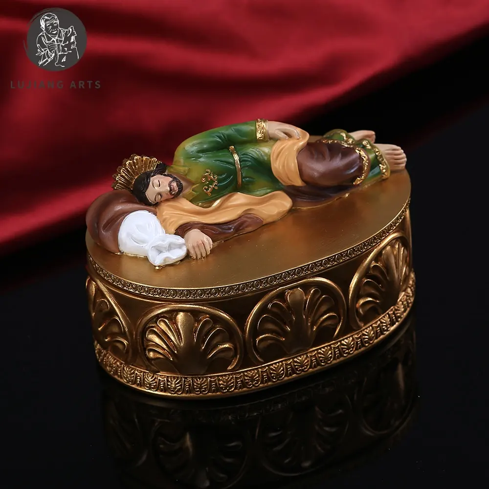 Boîte de chapelet doré saint johnature, Statue de la saint septum, boîtes décoratives de bureau en résine, boîtes commémoratives pour cadeaux