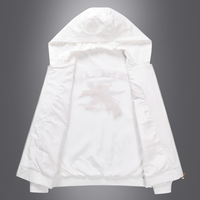 Veste zippée à col montant pour homme, blanche, avec broderie de dragon doré, légère, coupe-vent, streetwear décontracté