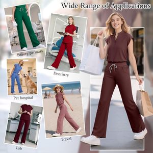 Conjunto de Uniformes Médicos FOXA para Mujer, Top Sin Mangas con Cuello Alto, Pantalón Recto con 9 Bolsillos, Cintura Elástica para Yoga, Uniformes de Hospital - Product Image 4