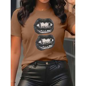 Blusa/<span class=keywords><strong>Camiseta</strong></span> <span class=keywords><strong>de</strong></span> <span class=keywords><strong>Mujer</strong></span> con Doble Abertura, Diseño Personalizado, Anti-Pilling, Ecológica, Ajustada, con Estampado <span class=keywords><strong>de</strong></span> Dibujos Animados - Product Image 5