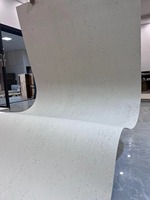 Panel Dinding Batu Travertine Beige Alami Melengkung untuk Interior, Pelapis Dinding, Pajangan Komersial, Batu Fleksibel