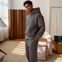 Logo personnalisé surdimensionné 400gsm sweats à capuche en polaire lourde pour hommes style avec broderie pour hiver sweats à capuche et pantalon évasé ensemble