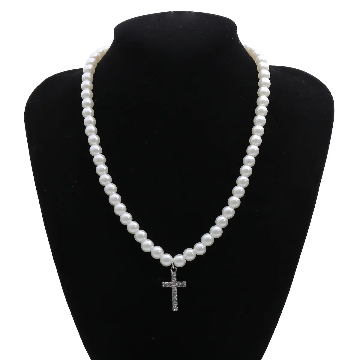 Bomlook — collier ras du cou en perles simulées, bijou de mariée, avec pendentif en croix en cristal, tendance, 2021