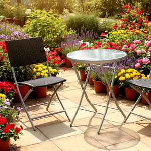 Leisure Modern 3pcs Steel <b>Rattan</b> Foldable Garden <b>Bistro</b> <b>Set</b> Outdoor Furniture 1 Year Warranty for Balcony Hotel School Use - Product Image 2