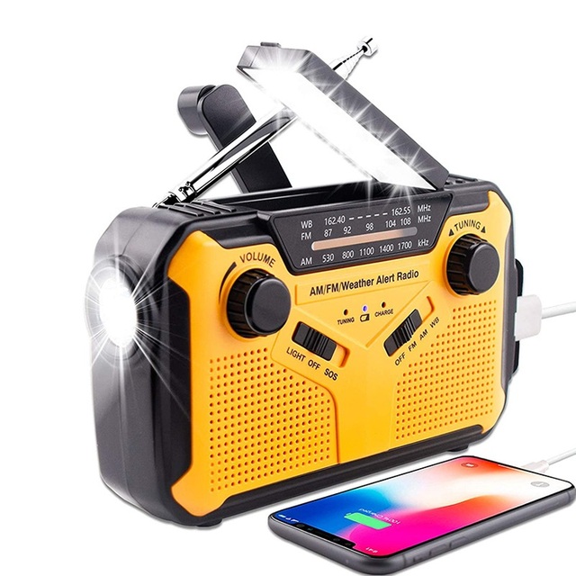 Portable 2500mAh Rechargeable Battery Hand Crank Solar Emergency Weather Radio With LED Flashlights for Camping Lamps