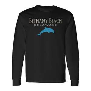 T-shirt à manches longues Bethany Beach Delaware Dolphin, col rond unisexe, promotionnel pour adultes - Product Image 1