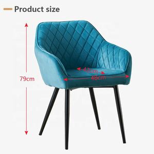 Bắc Âu sang trọng màu xanh lá cây màu xanh xám da vải phòng khách ghế bành thiết kế nhung bọc Ghế ăn với chân kim loại - Product Image 4