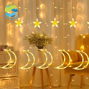 Ever Bright Ramadan Eid Decoration Lights LED Star And Moon Curtain Lights Christmas decorations