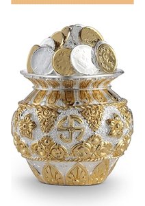 Ashtalakshmi Coin Kalash Gold and Silver Plated 5 Inch Sacred Puja Kalash for Home Temple Vastu Prosperity Decor Gift - Product Image 3